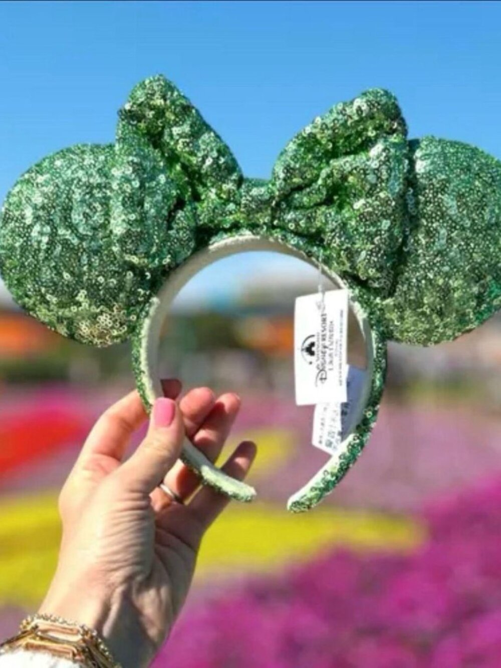 Disney Parks Minnie Ears Exclusive Rare Green Sequin Bow Headband